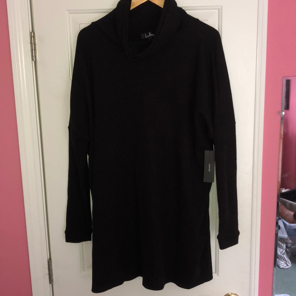 Lulu’s Black Long Sleeve Cowel Neck Sweater Dress
